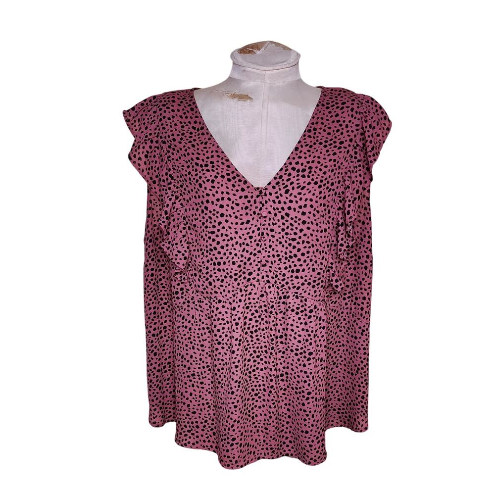 LOFT Blouse Top Womens Size 18 Pink V Neck Button Pullover